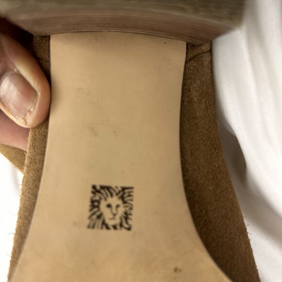 Anne Klein Suede Leather Ankle Booties Tan Brown Block Heel Slip On Womens 8.5 M - Picture 12 of 12